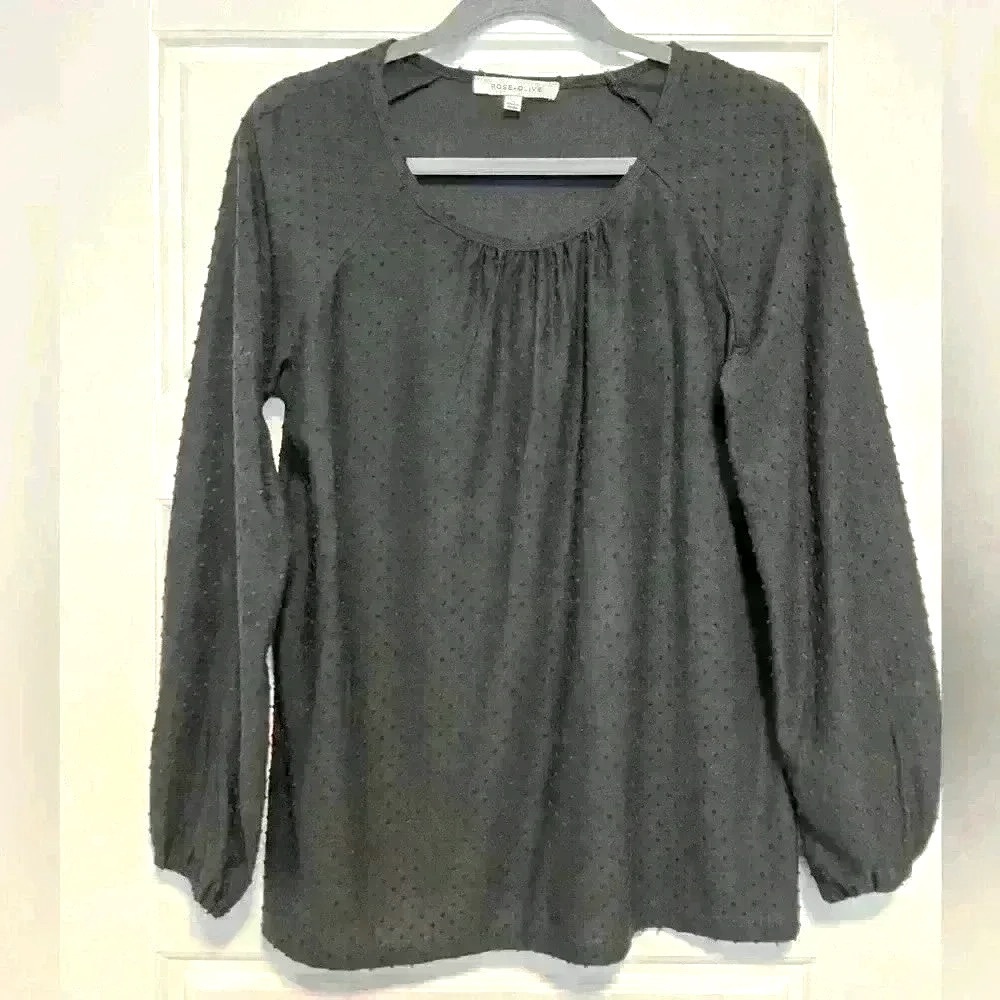 Rose & Olive Charcoal Gray Long Sleeve Swiss Dot Blouse